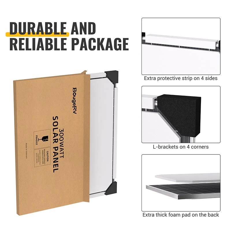 BougeRV 300W 12V 10BB Mono Solar Panel (New Arrival)