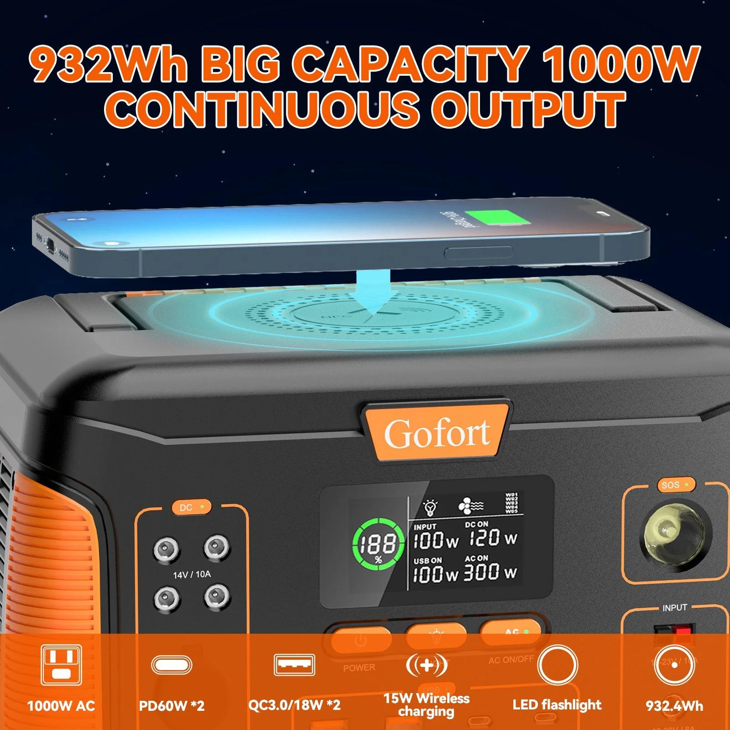 Gofort J1000Plus Portable Power Station | 1000W 932Wh